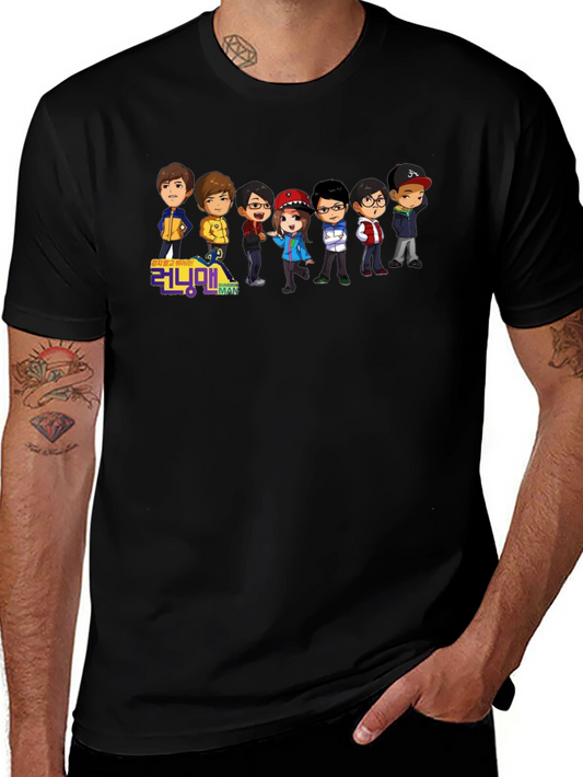 Running Man Cartoon Graphic Black T-Shirt