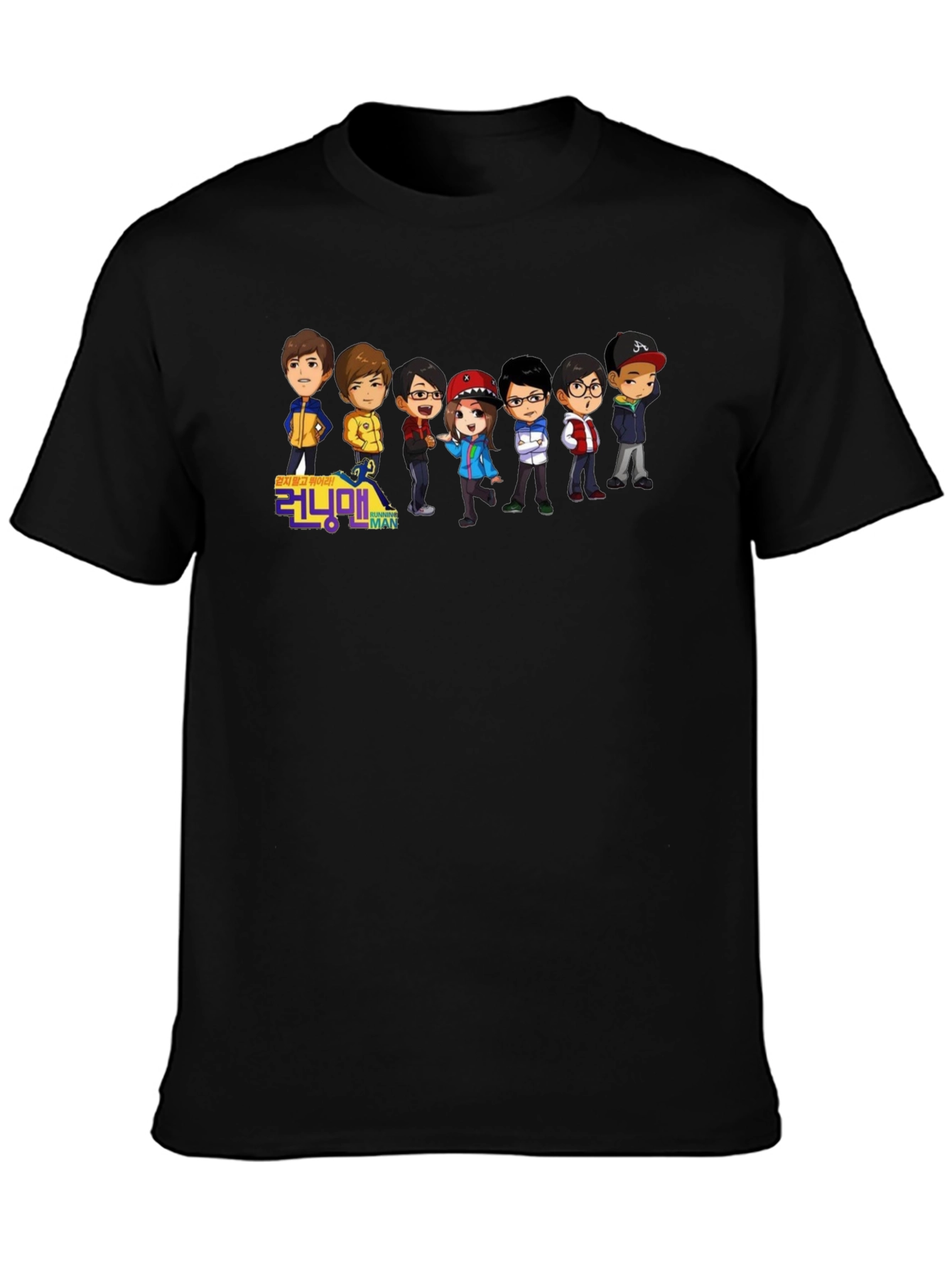 Running Man Cartoon Graphic Black T-Shirt