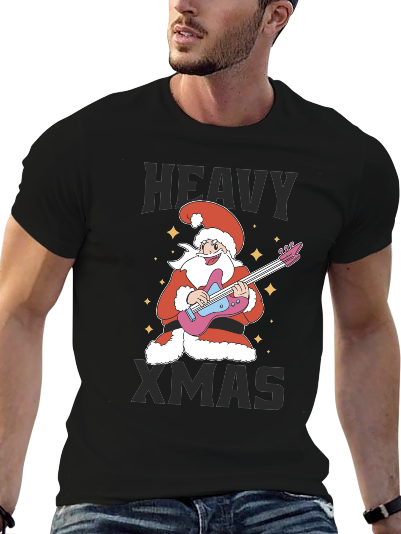 Heavy Xmas Santa Guitar T-Shirt