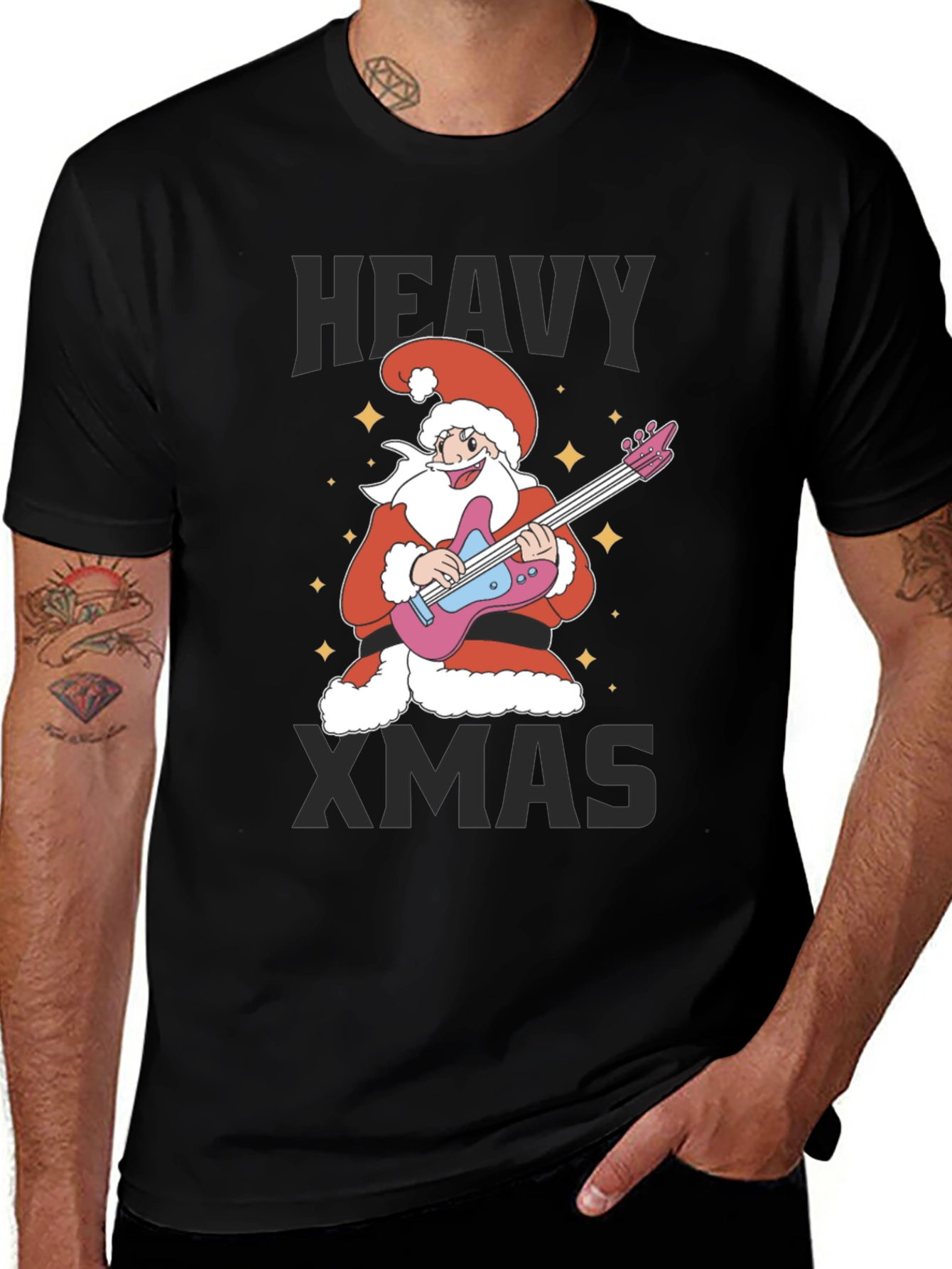 Heavy Xmas Santa Guitar T-Shirt