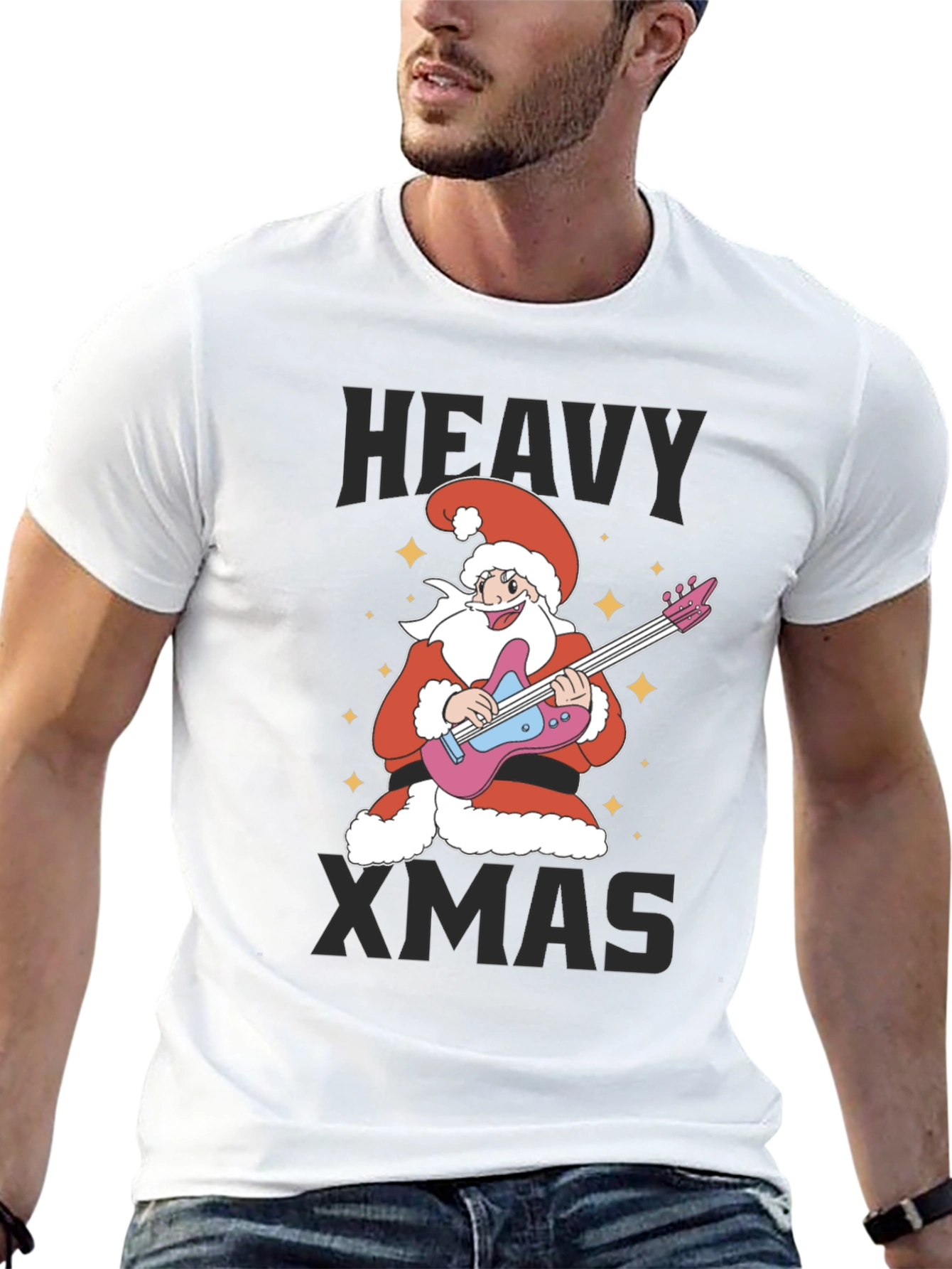 Heavy Xmas Santa Guitar T-Shirt