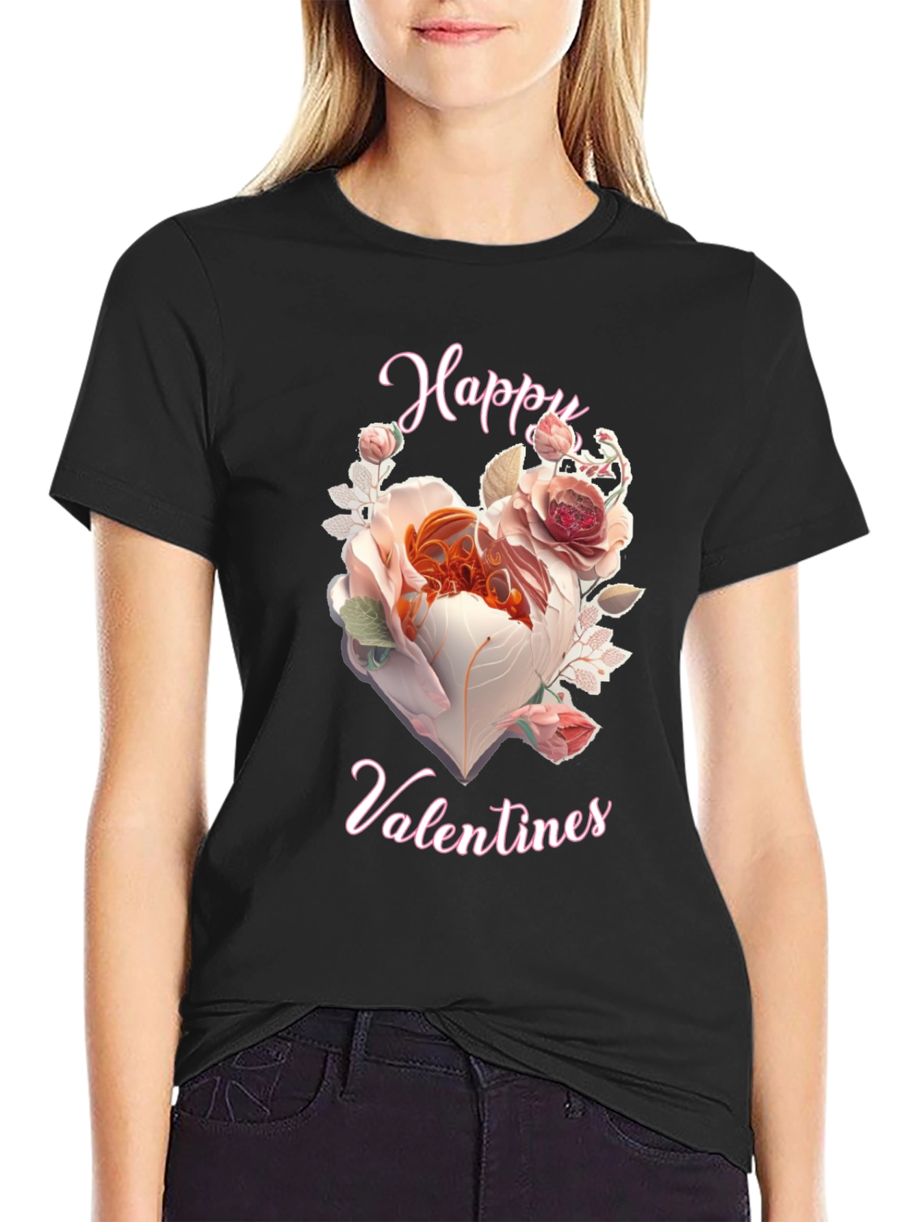 Happy Valentines Floral Heart Graphic Tee