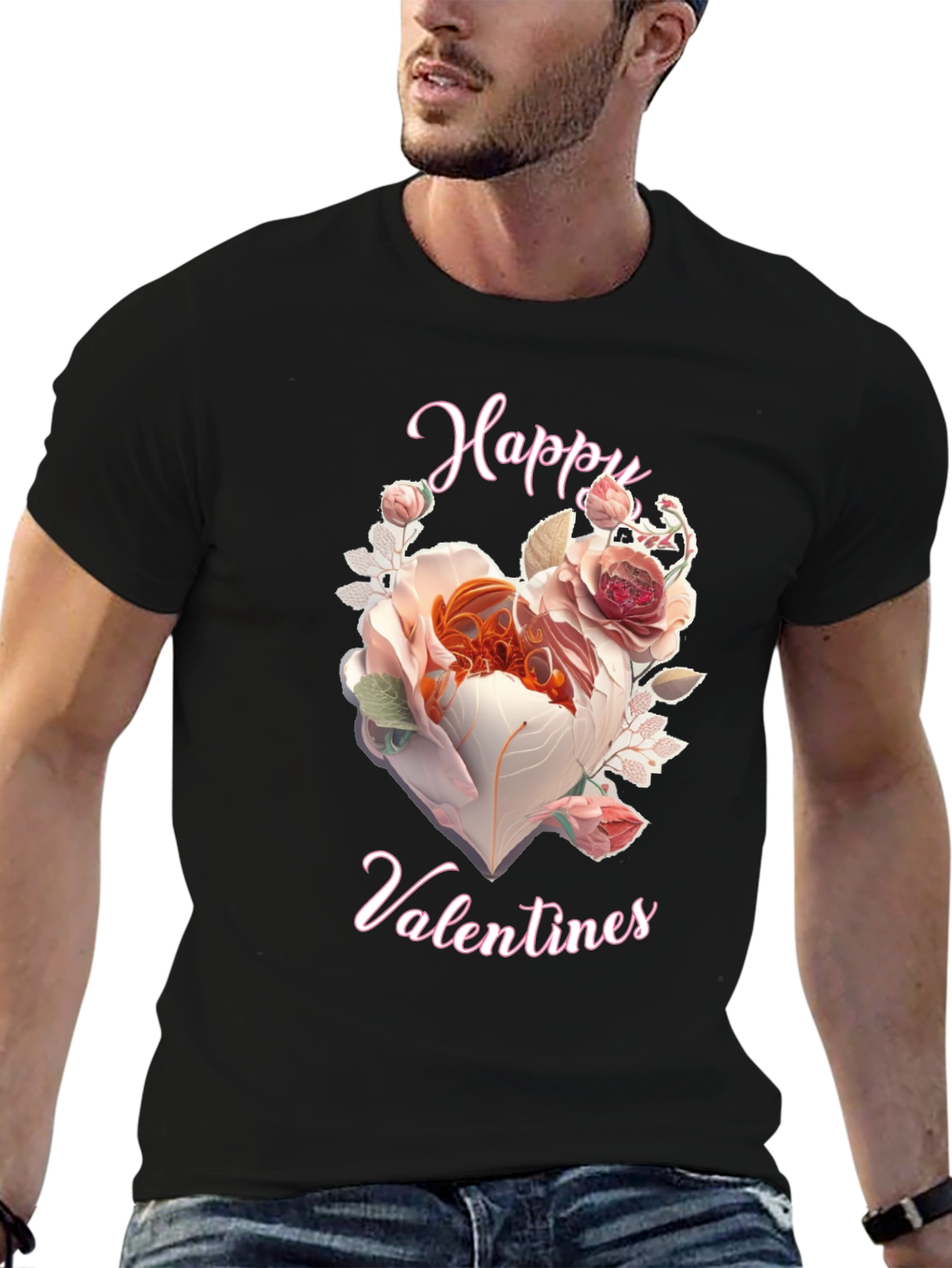 Happy Valentines Floral Heart Graphic Tee