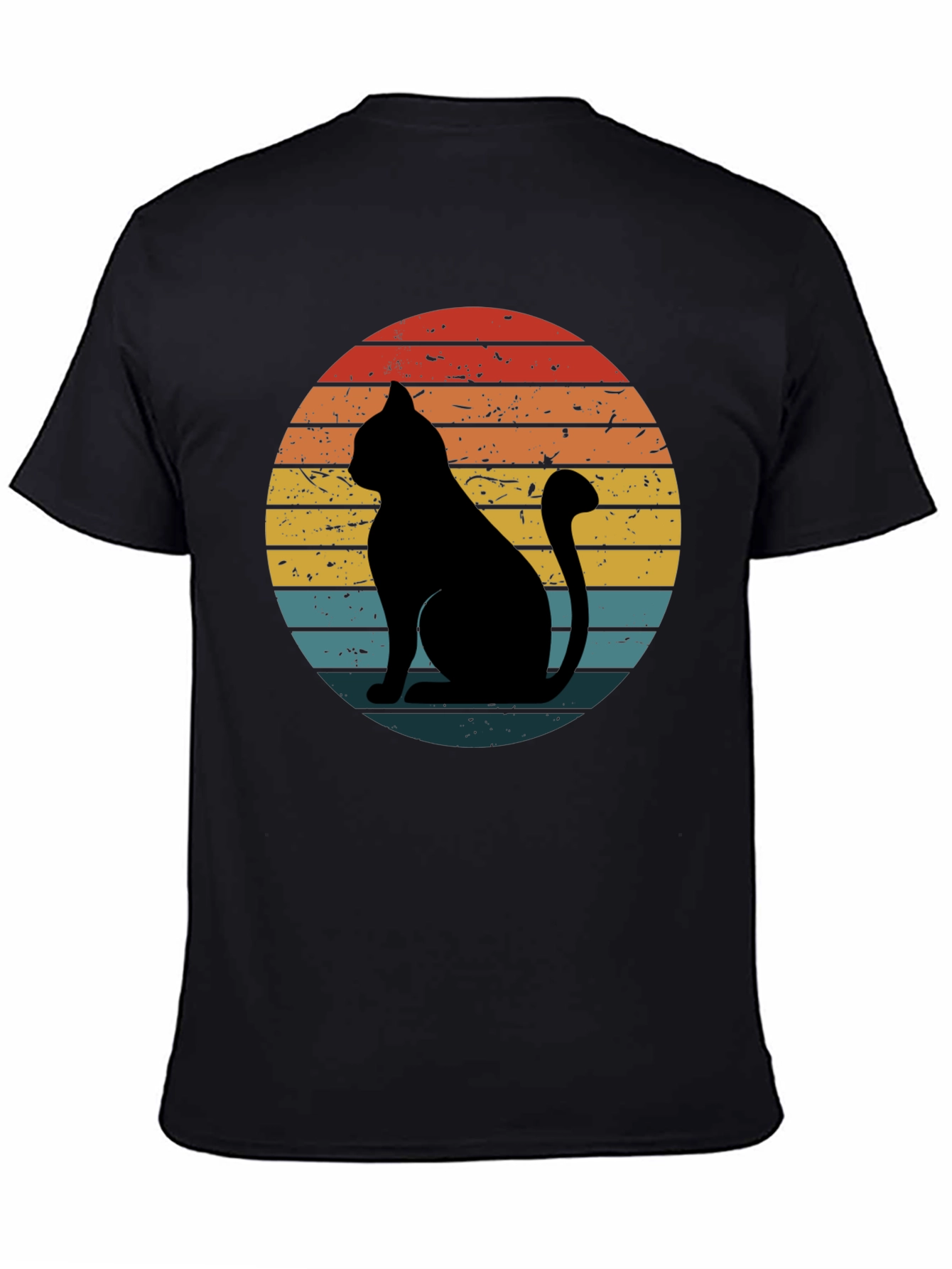 Retro Cat Graphic T-Shirt - Black