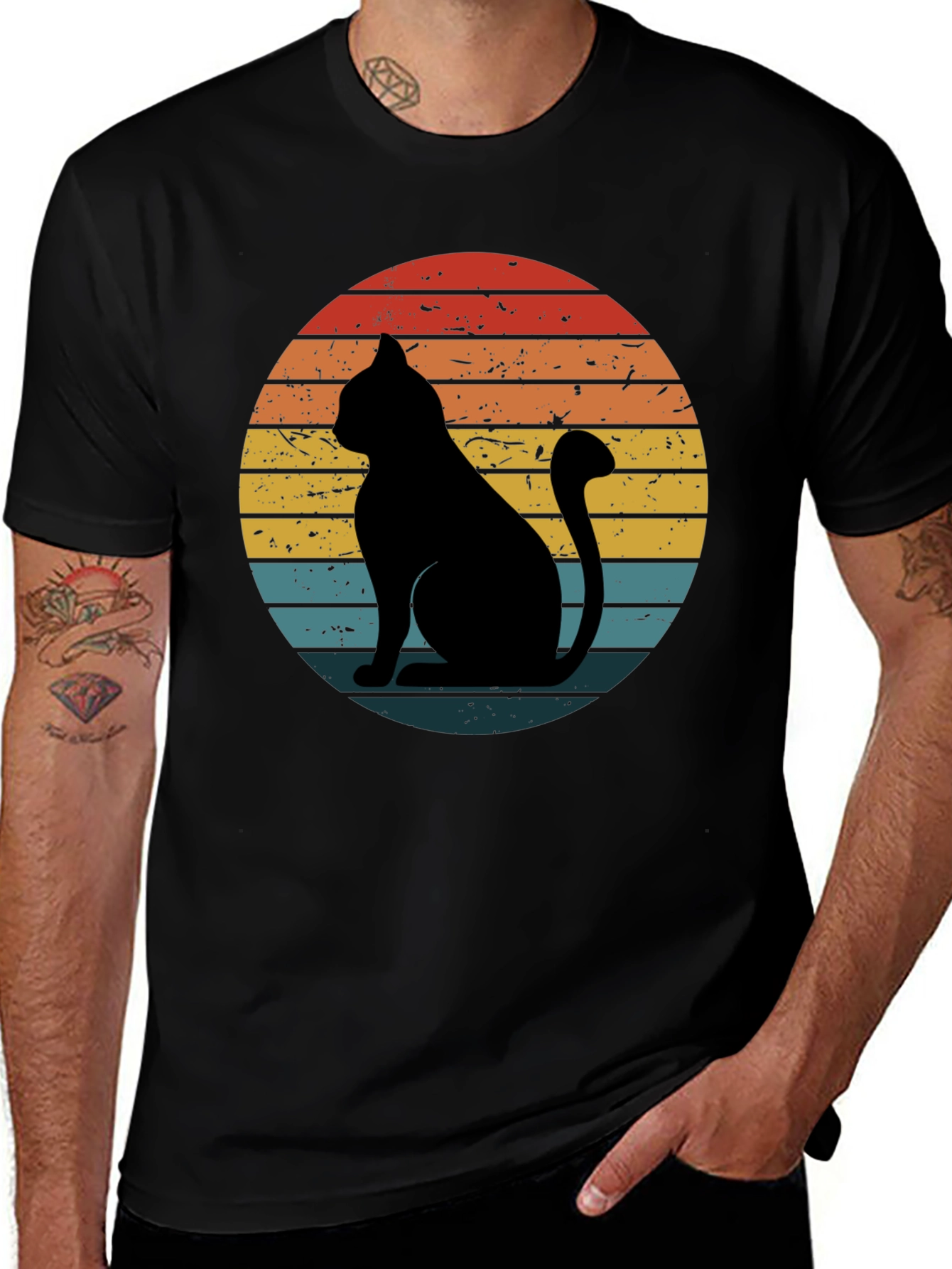 Retro Cat Graphic T-Shirt - Black
