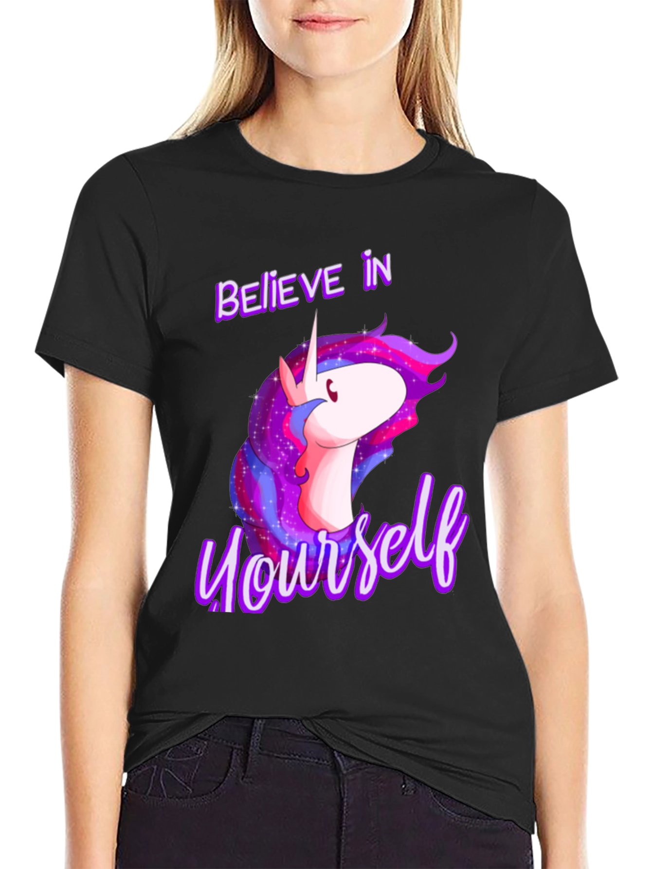 Believe In Yourself Unicorn Black T-Shirt