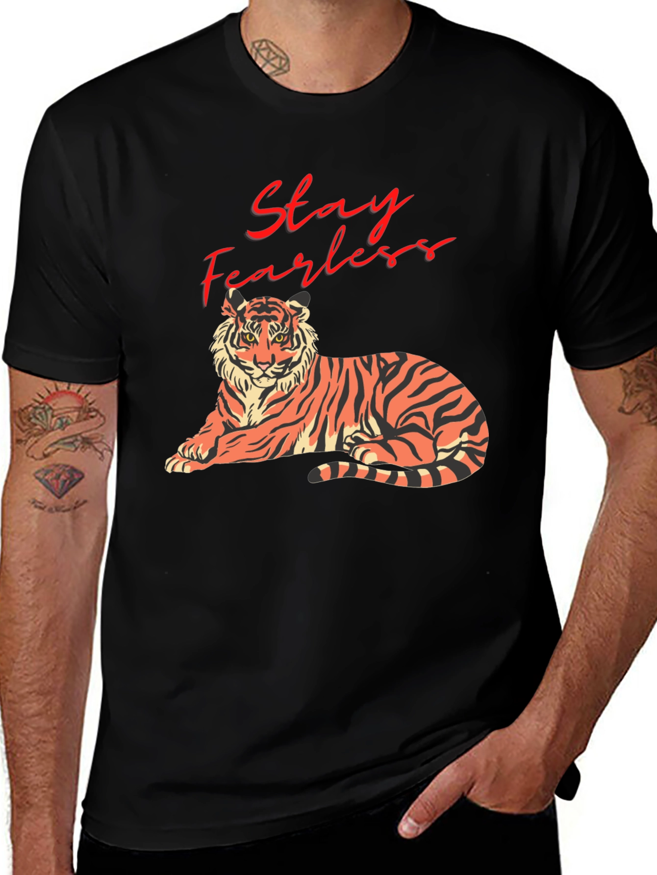 Stay Fearless Tiger Graphic Tee - Black Cotton