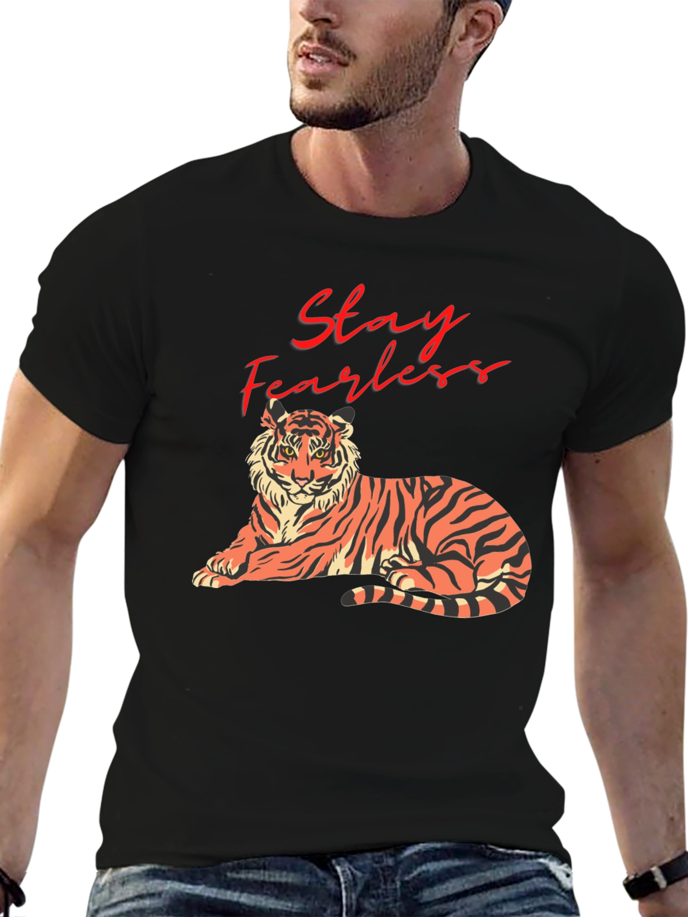 Stay Fearless Tiger Graphic Tee - Black Cotton