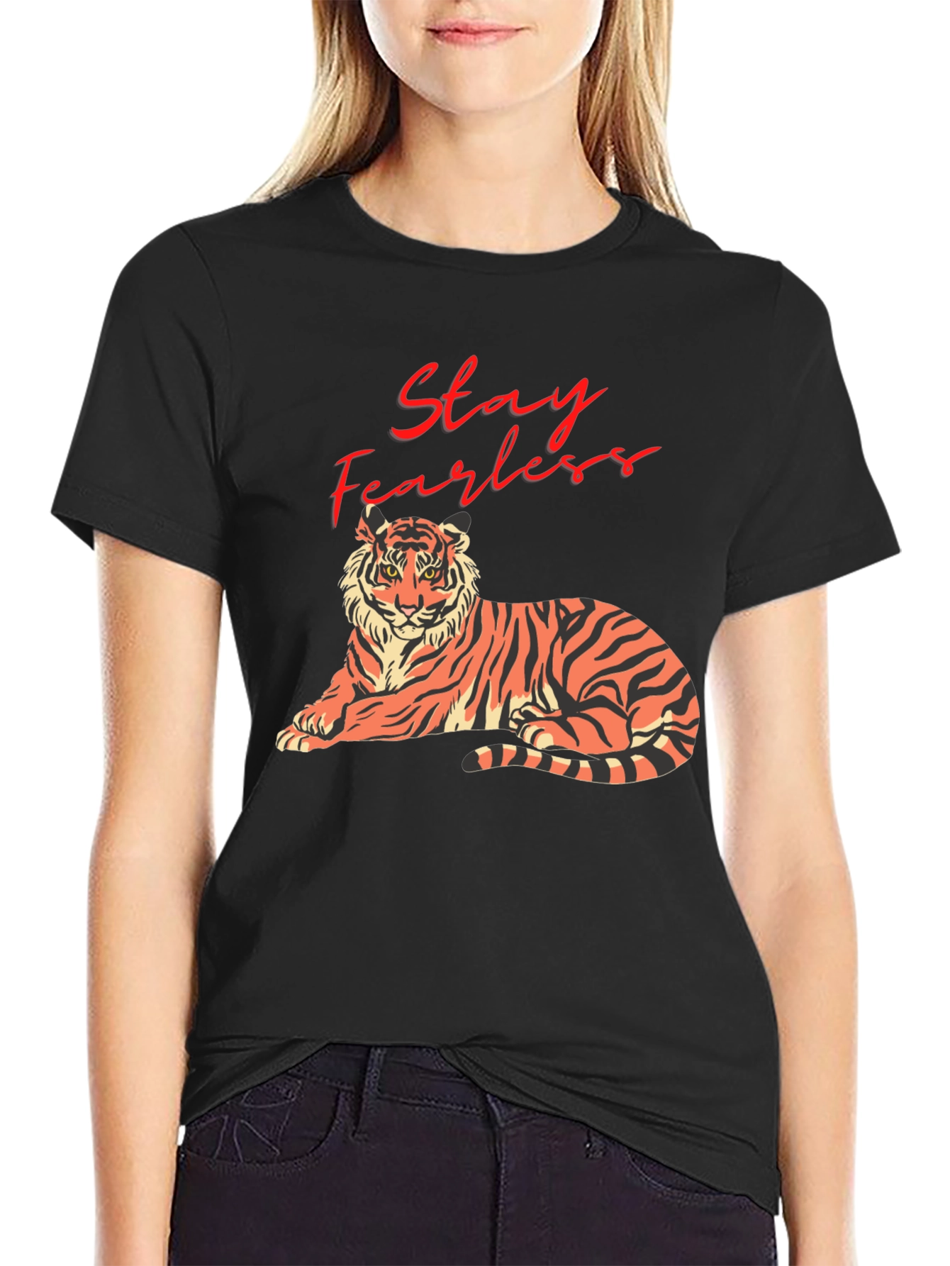 Stay Fearless Tiger Graphic Tee - Black Cotton