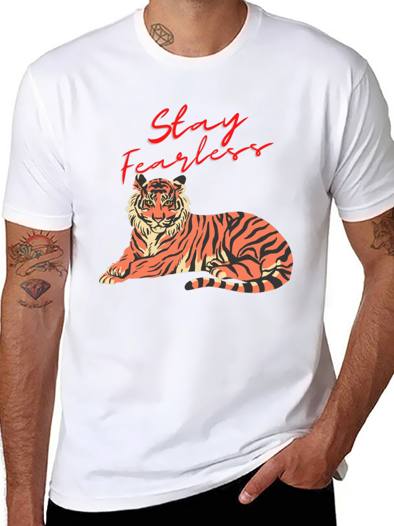 Stay Fearless Tiger Graphic Tee - Black Cotton