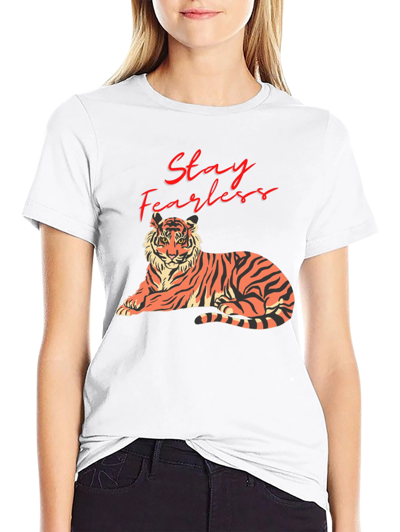 Stay Fearless Tiger Graphic Tee - Black Cotton