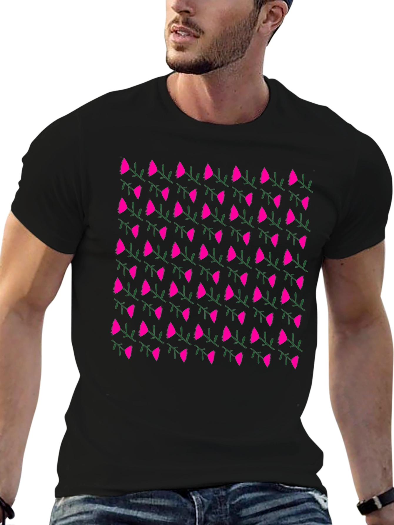 Floral Print Tee - Black