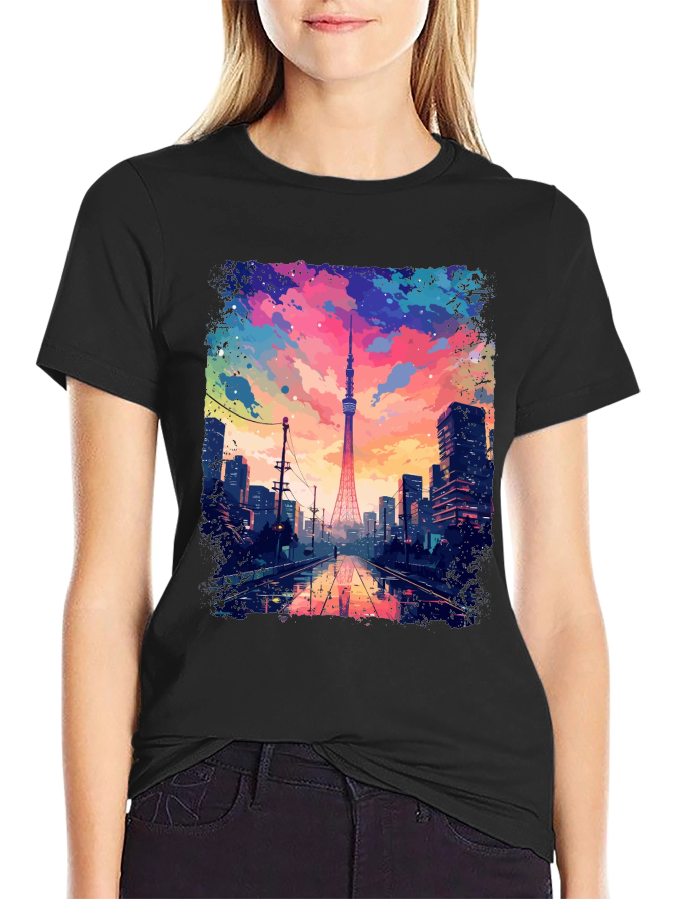 Tokyo Tower Graphic Tee - Artistic Cityscape Design