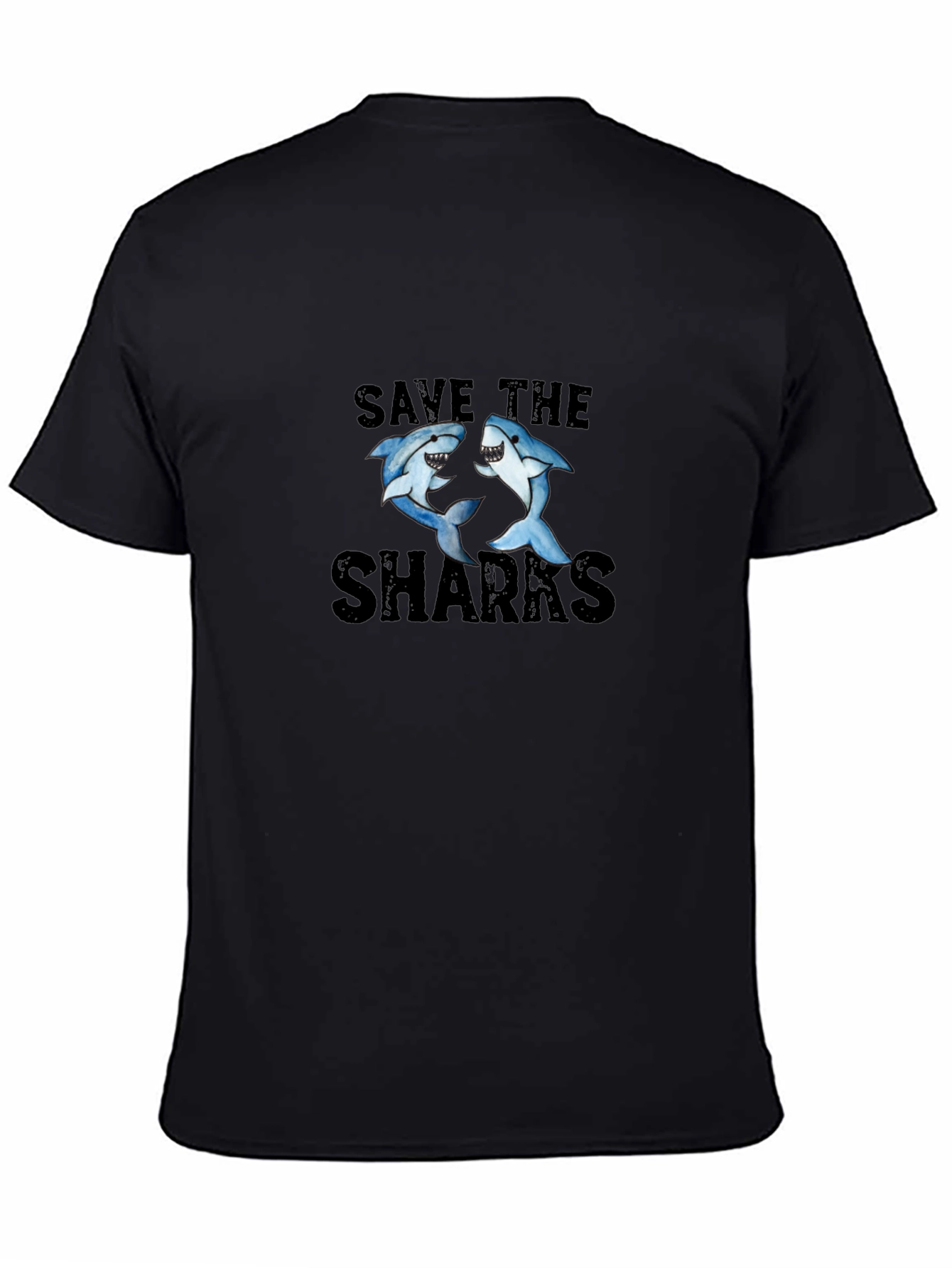 Save the Sharks Graphic Tee - Black Cotton T-Shirt