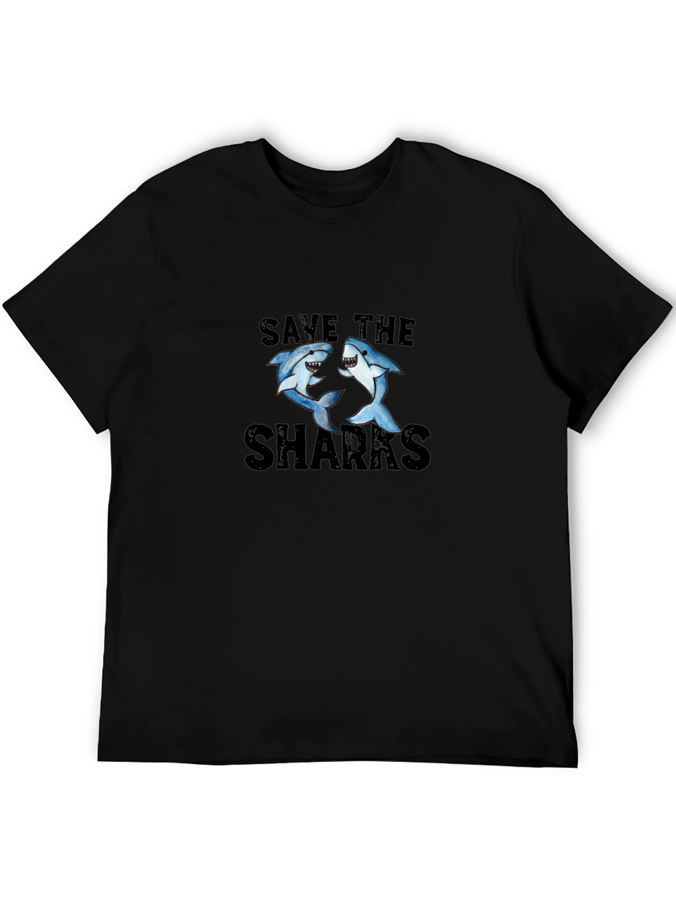 Save the Sharks Graphic Tee - Black Cotton T-Shirt