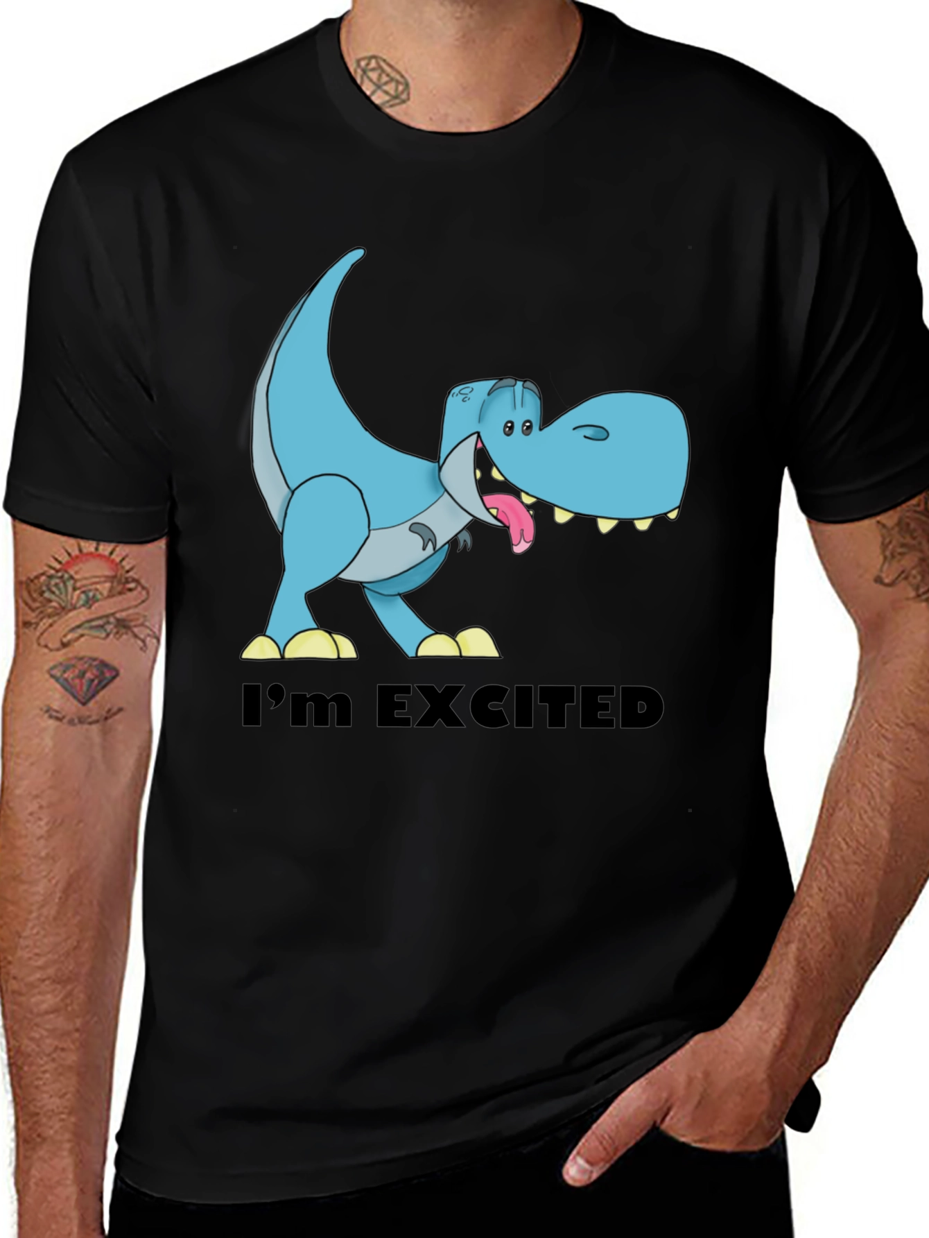 Excited T-Rex Graphic Print Mens T-Shirt