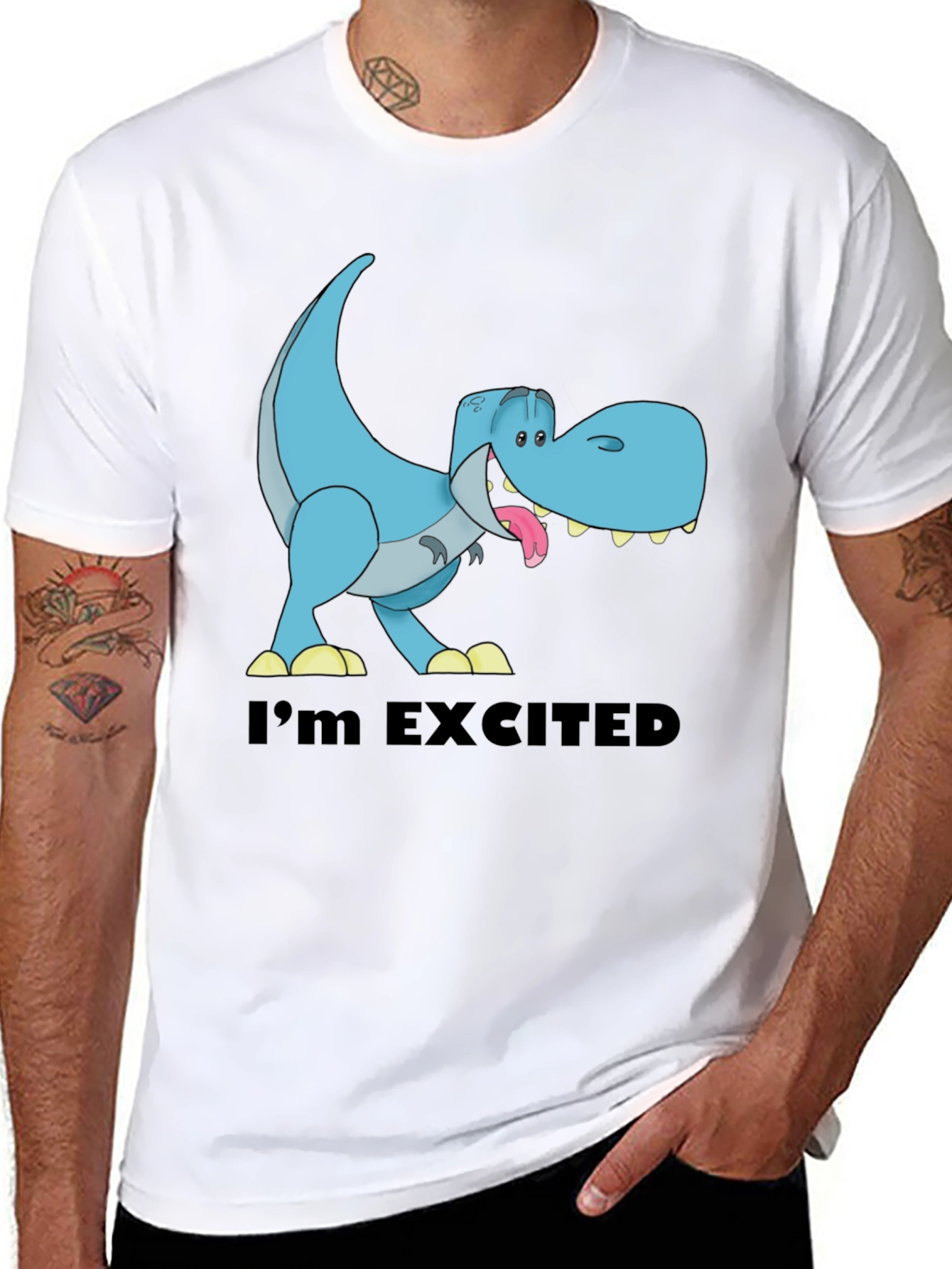 Excited T-Rex Graphic Print Mens T-Shirt