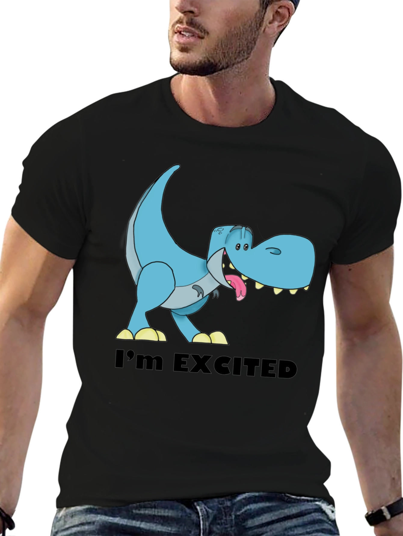 Excited T-Rex Graphic Print Mens T-Shirt