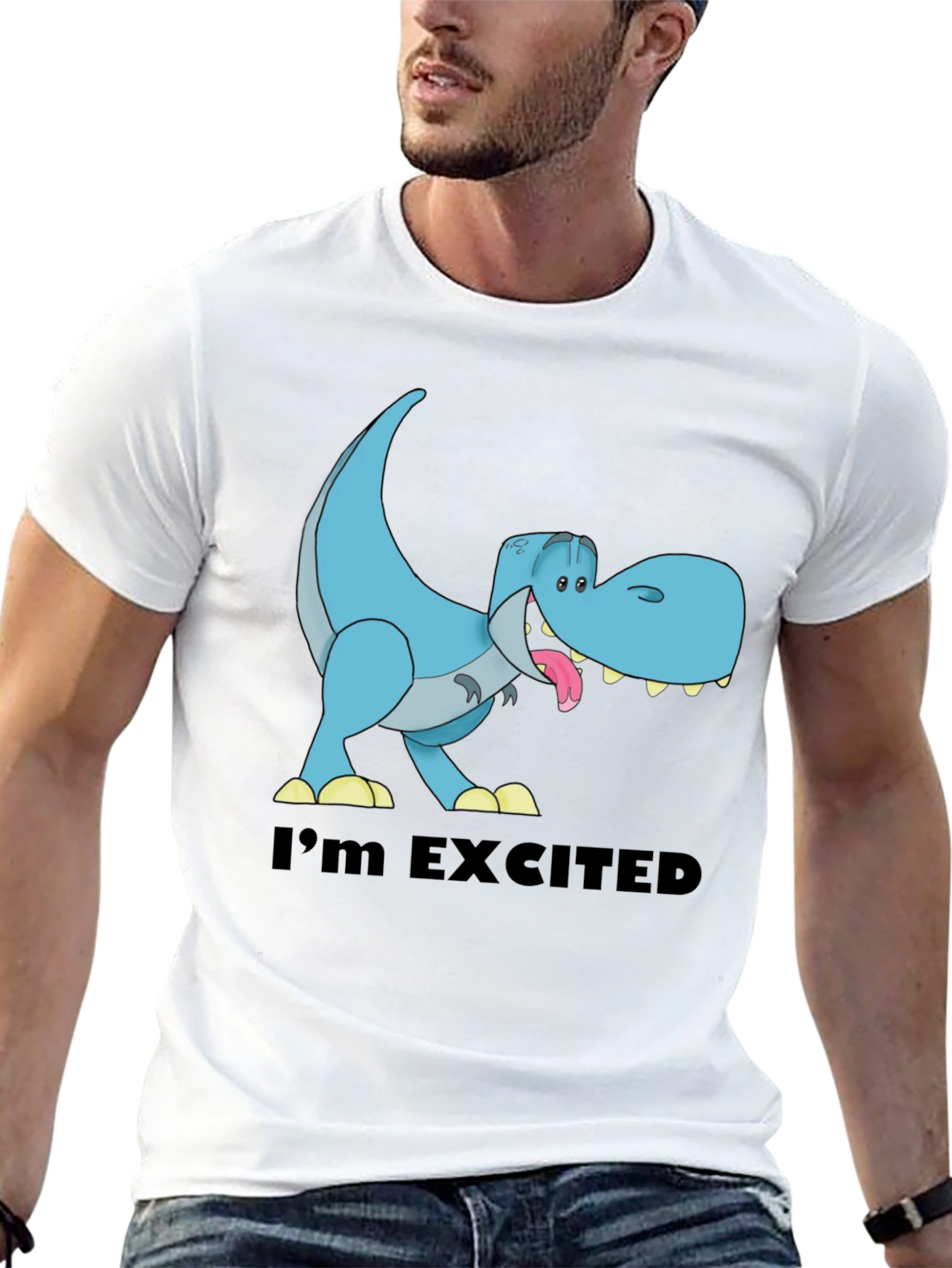 Excited T-Rex Graphic Print Mens T-Shirt