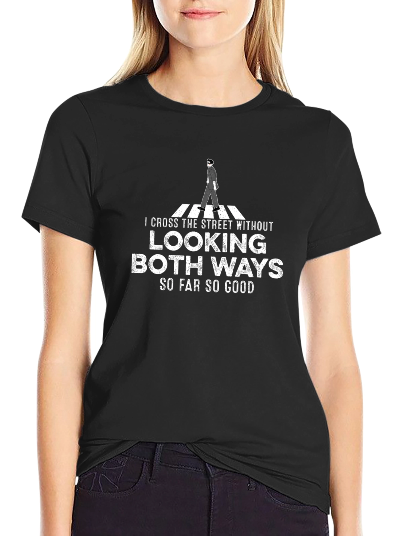 Street Crossing Humor Graphic Tee - Black