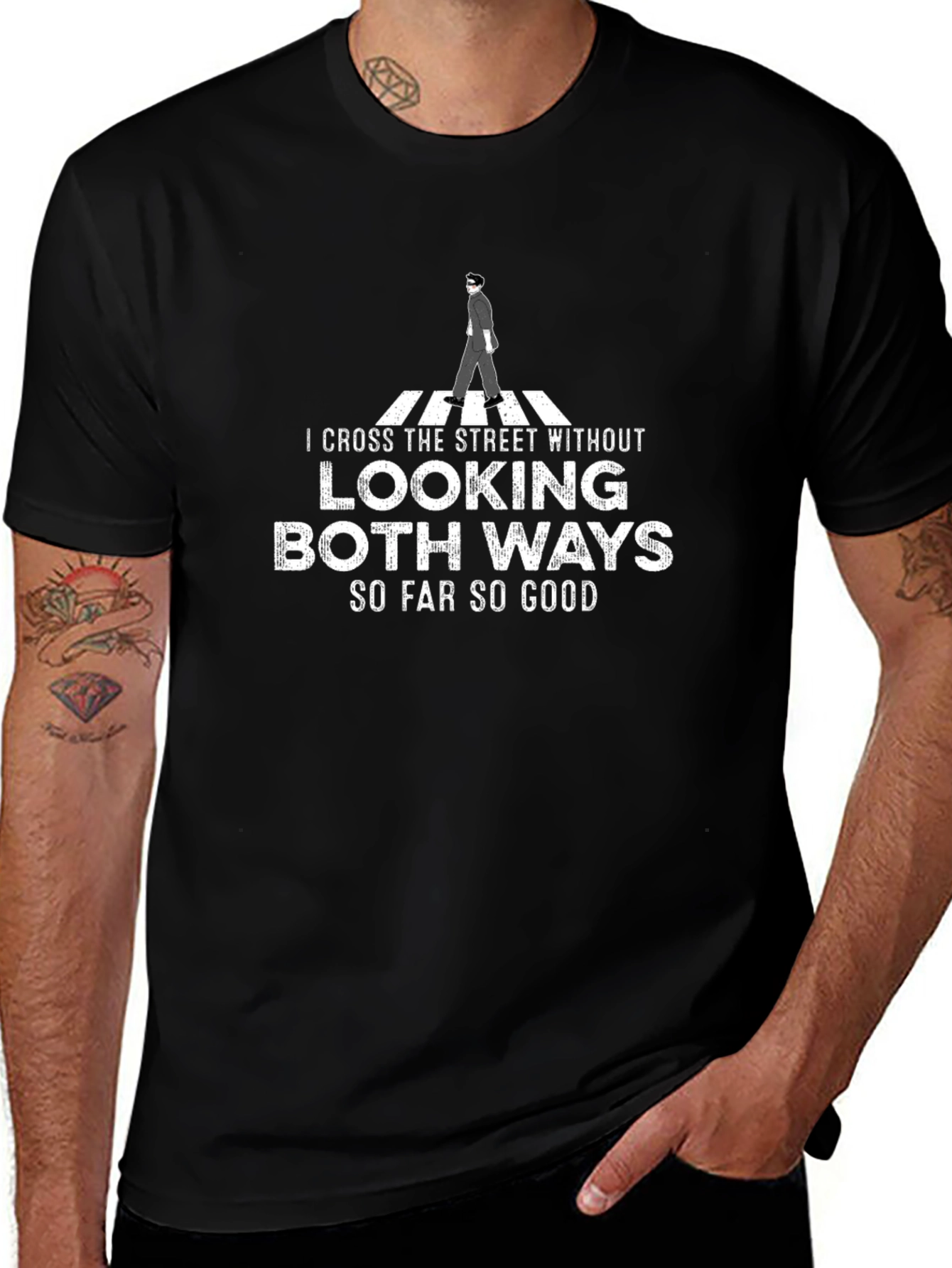 Street Crossing Humor Graphic Tee - Black