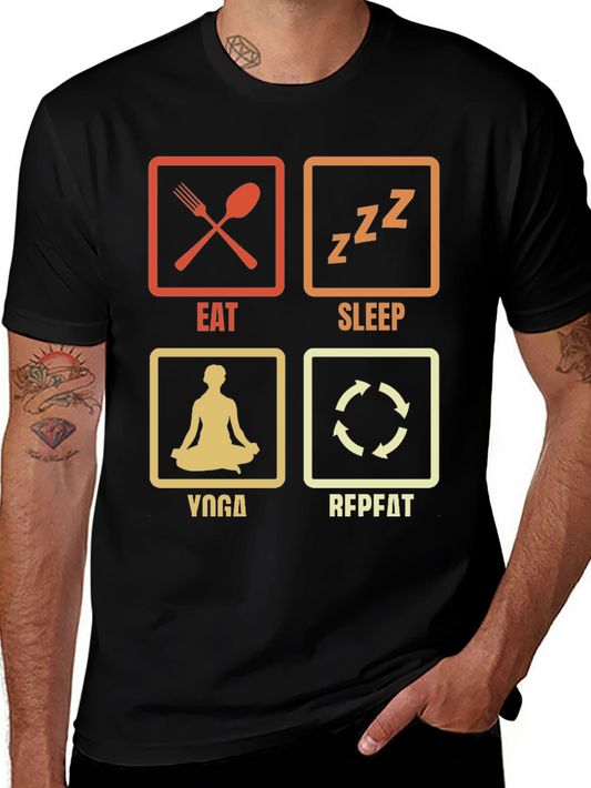 Eat Sleep Yoga Repeat Black Graphic T-Shirt