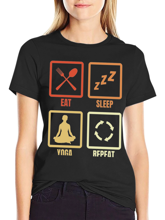 Eat Sleep Yoga Repeat Black Graphic T-Shirt