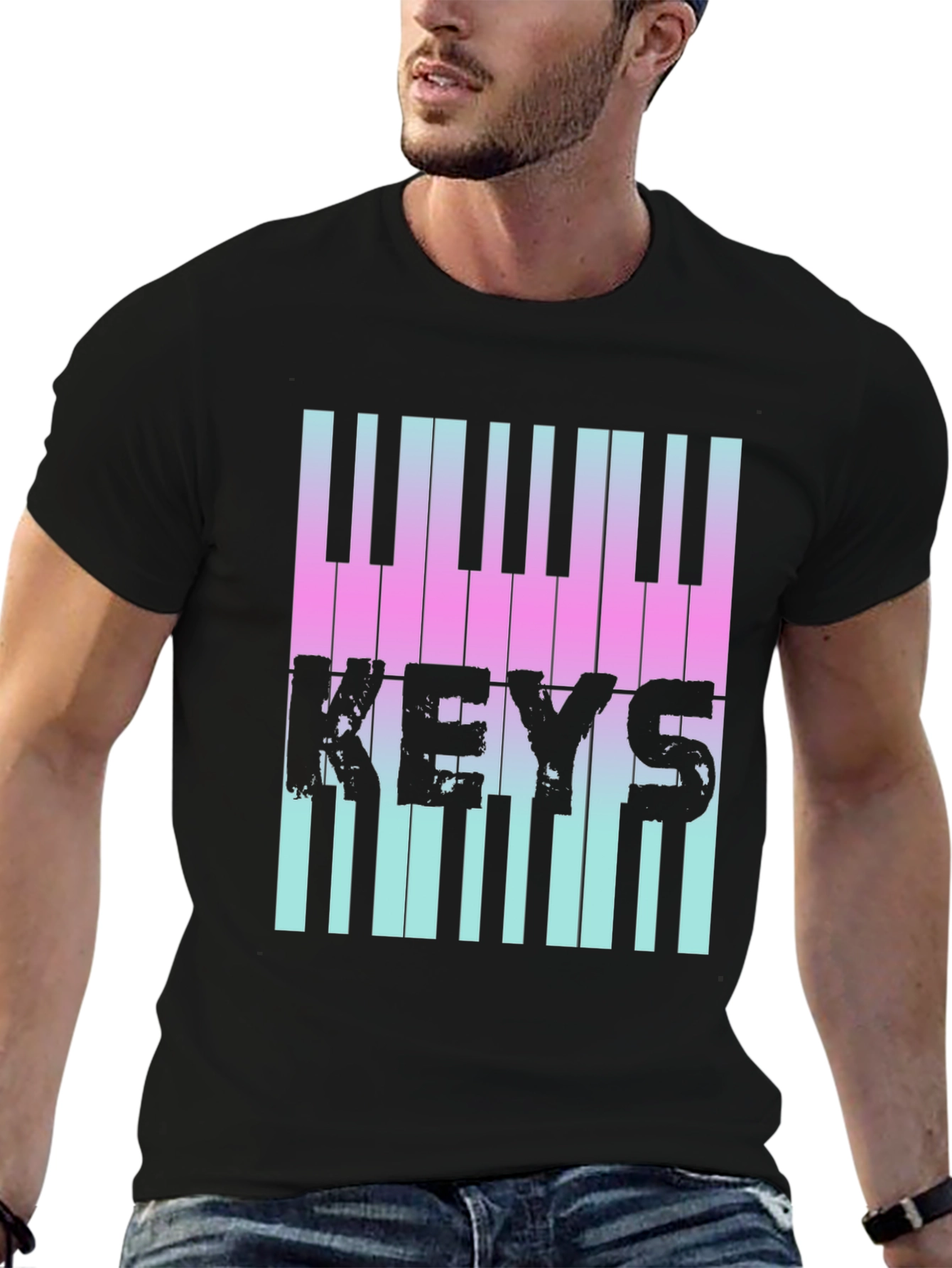 Piano Keys Graphic Tee - Musical Style T-Shirt