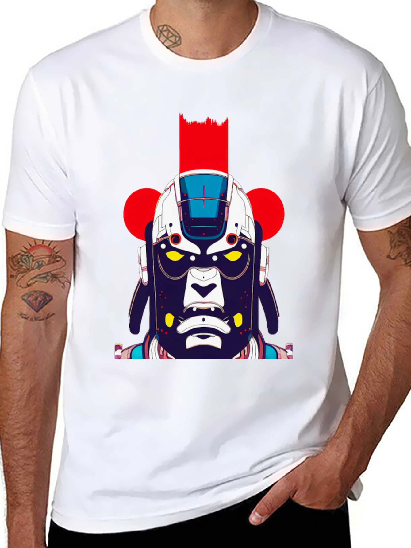 Abstract Robot Graphic Black T-Shirt