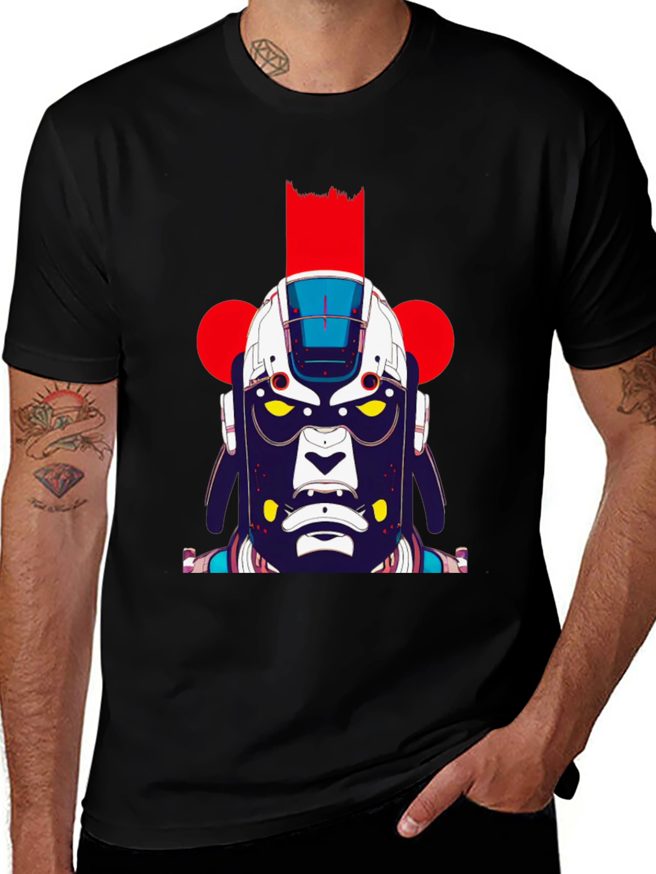 Abstract Robot Graphic Black T-Shirt
