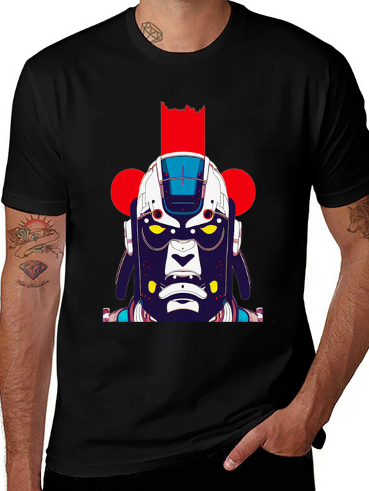 Abstract Robot Graphic Black T-Shirt