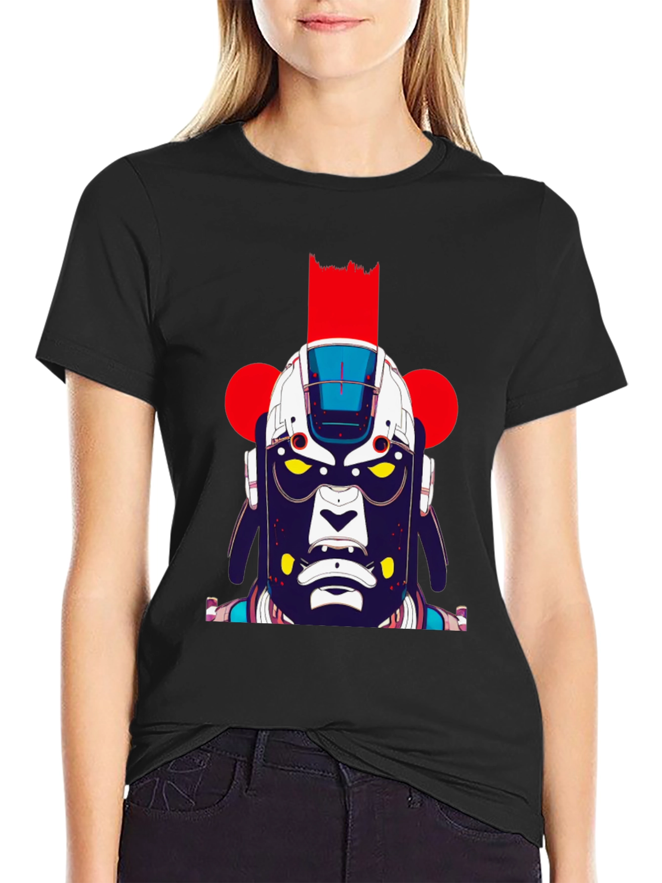 Abstract Robot Graphic Black T-Shirt