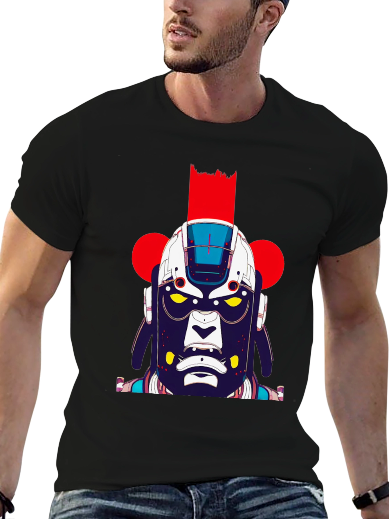 Abstract Robot Graphic Black T-Shirt