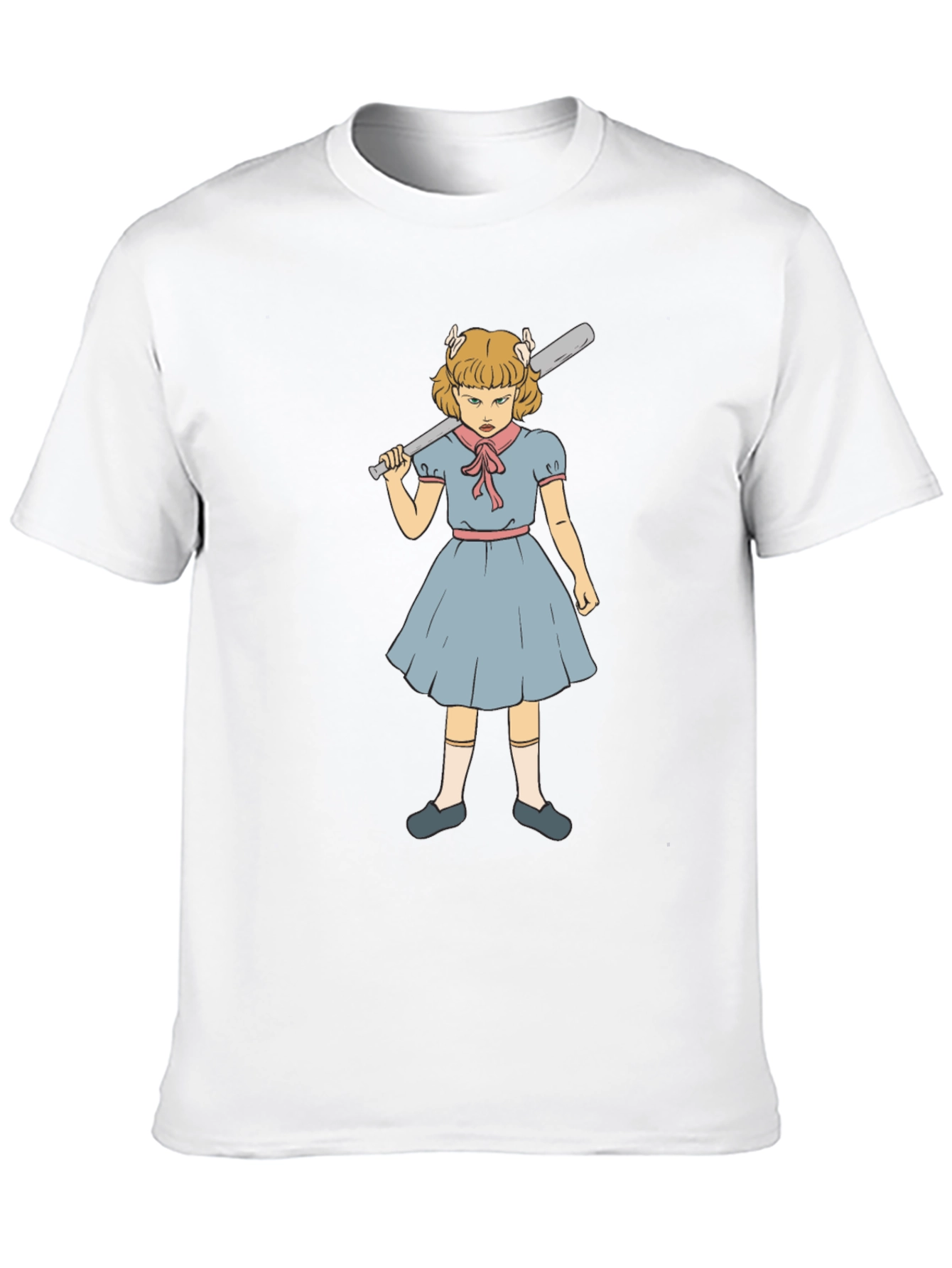 T-Shirt with Angry Girl Baseball Bat Graphic