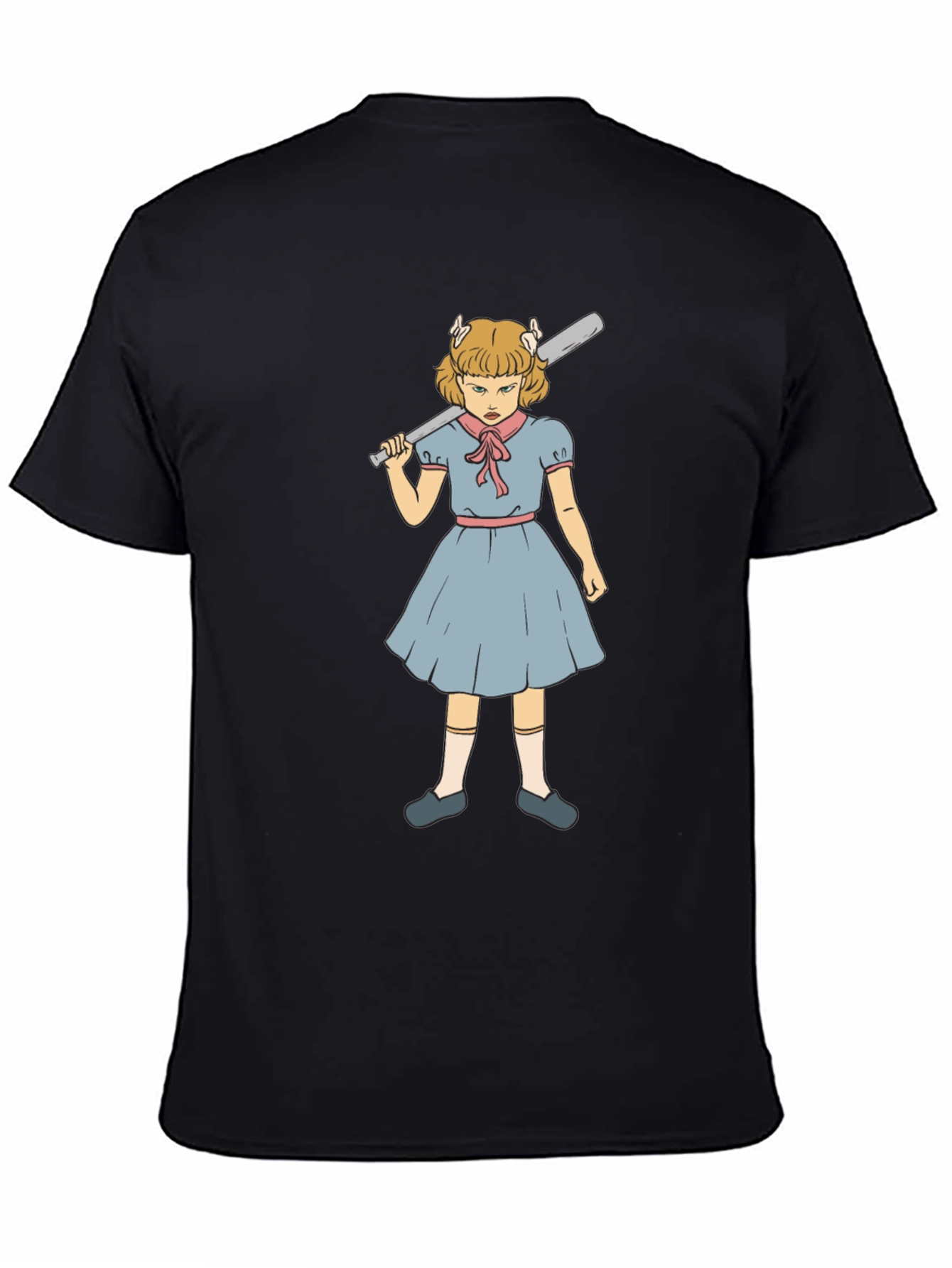 T-Shirt with Angry Girl Baseball Bat Graphic
