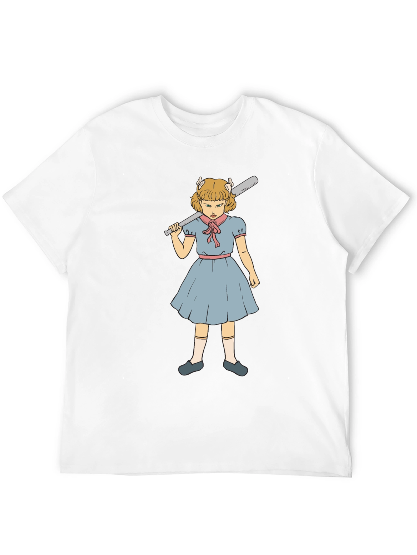 T-Shirt with Angry Girl Baseball Bat Graphic