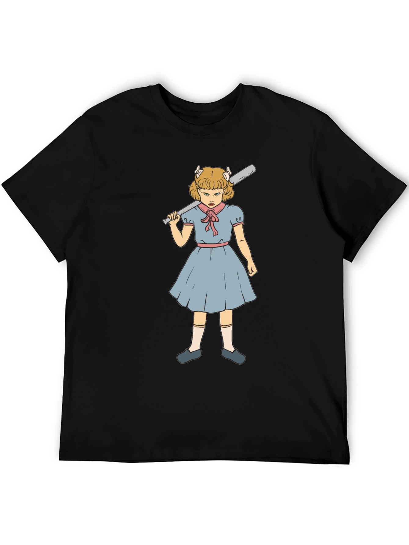 T-Shirt with Angry Girl Baseball Bat Graphic