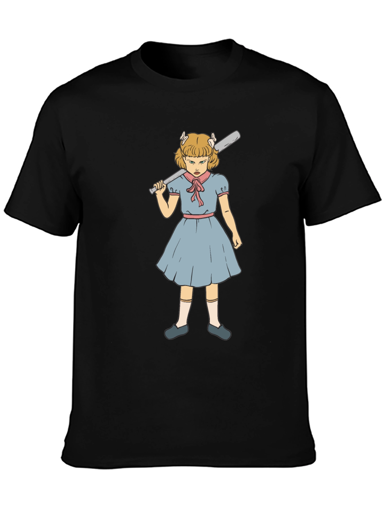 T-Shirt with Angry Girl Baseball Bat Graphic