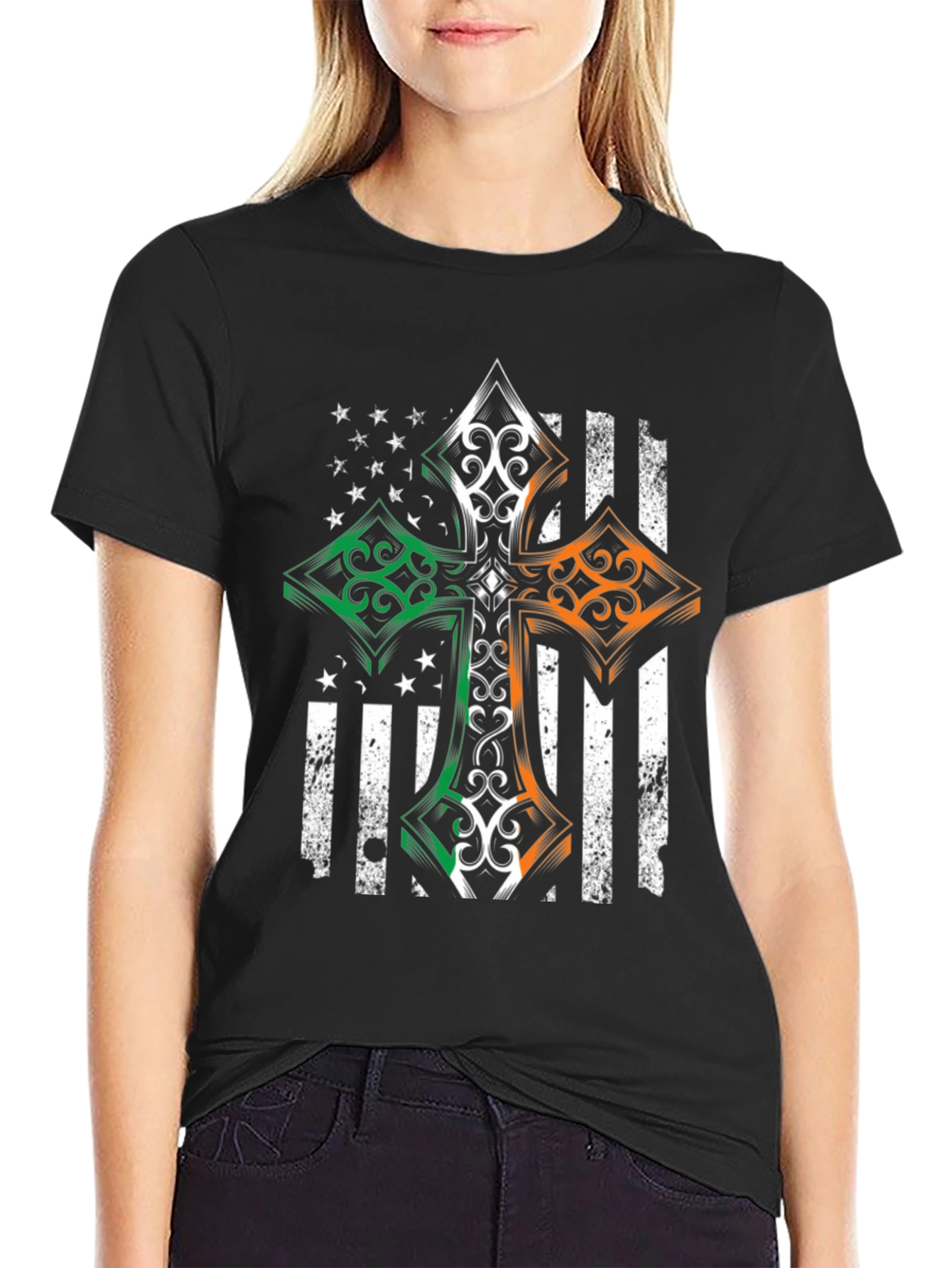Irish American Flag Cross T-Shirt