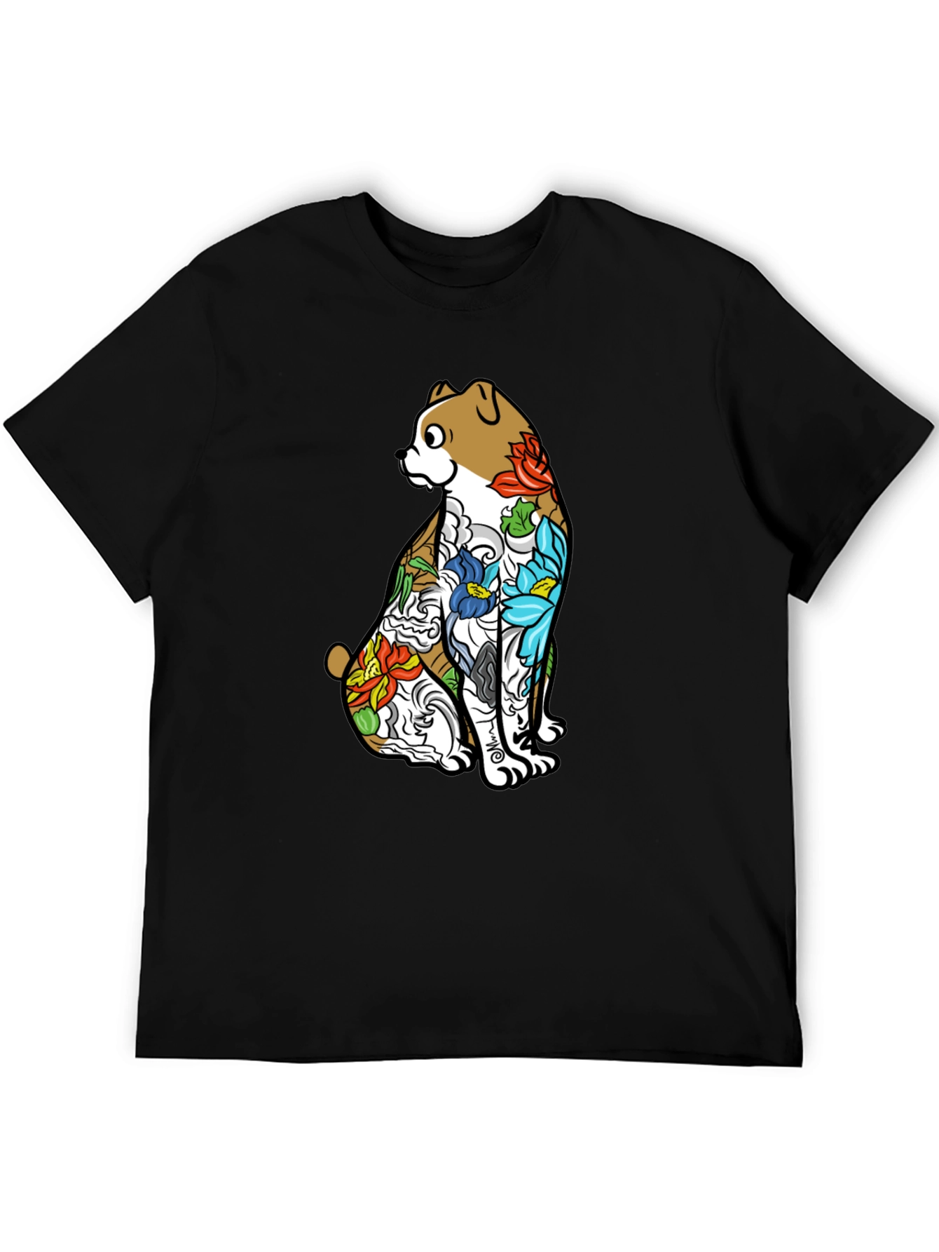 Dog Tattoo Art Graphic Black T-Shirt