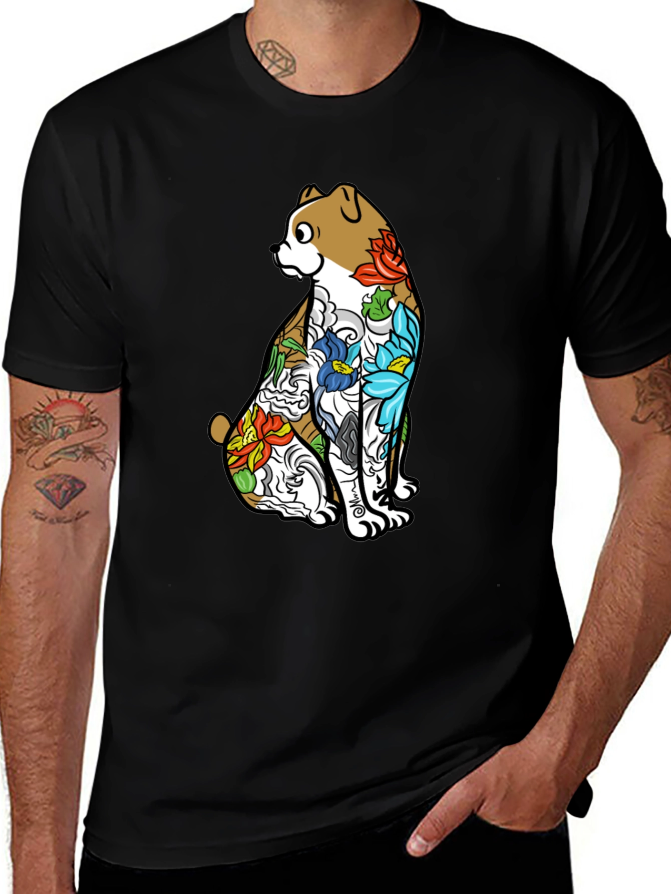 Dog Tattoo Art Graphic Black T-Shirt