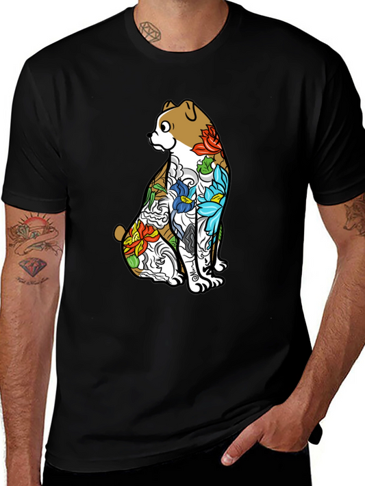Dog Tattoo Art Graphic Black T-Shirt