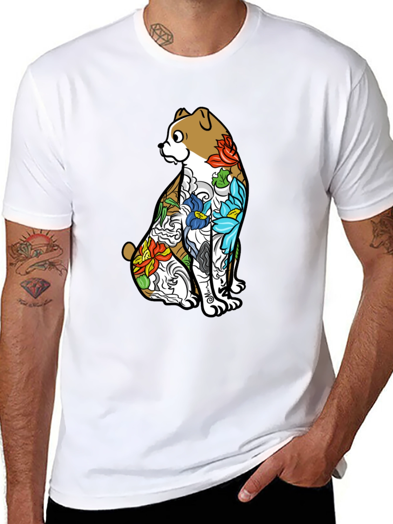 Dog Tattoo Art Graphic Black T-Shirt
