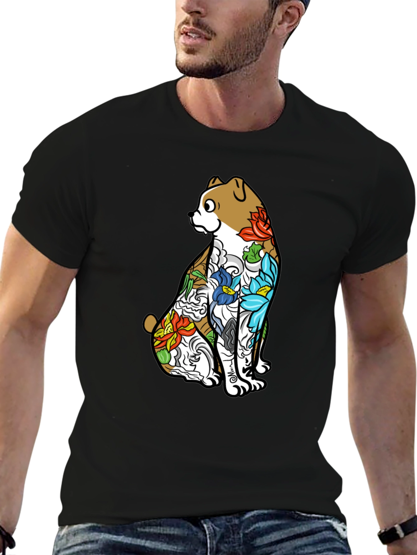Dog Tattoo Art Graphic Black T-Shirt