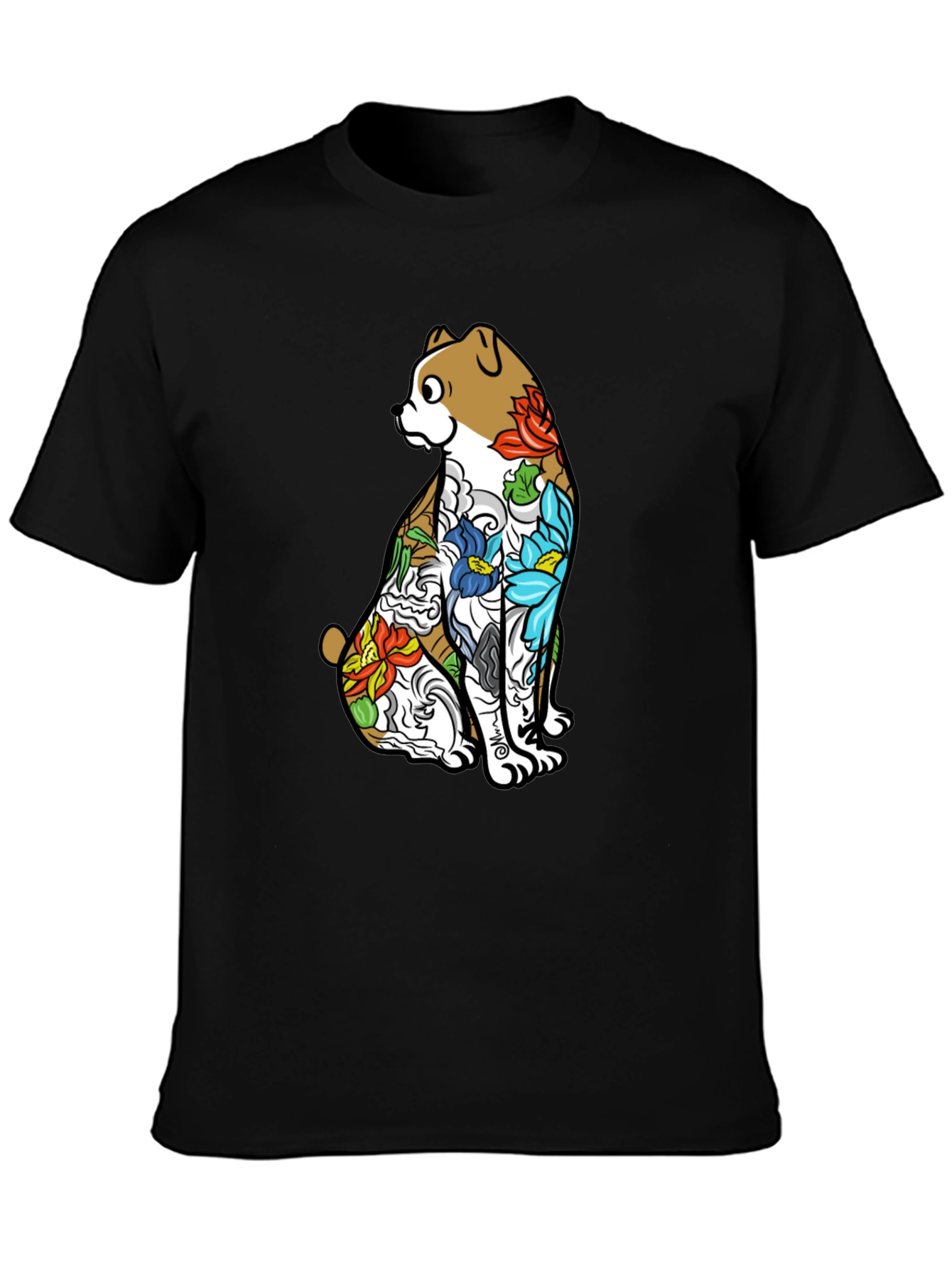 Dog Tattoo Art Graphic Black T-Shirt