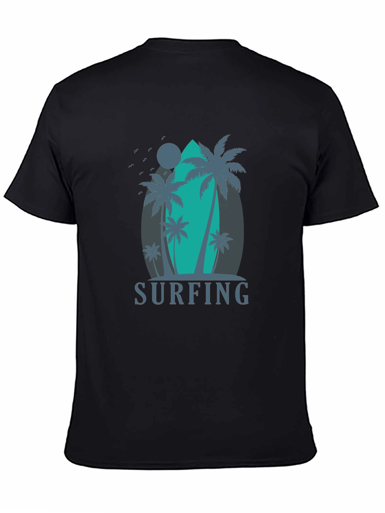 Surfing Palm Tree Graphic T-Shirt - Black