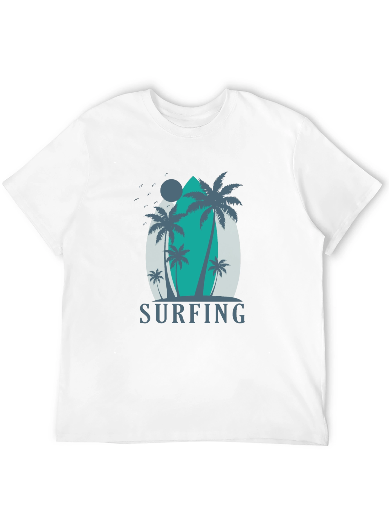 Surfing Palm Tree Graphic T-Shirt - Black
