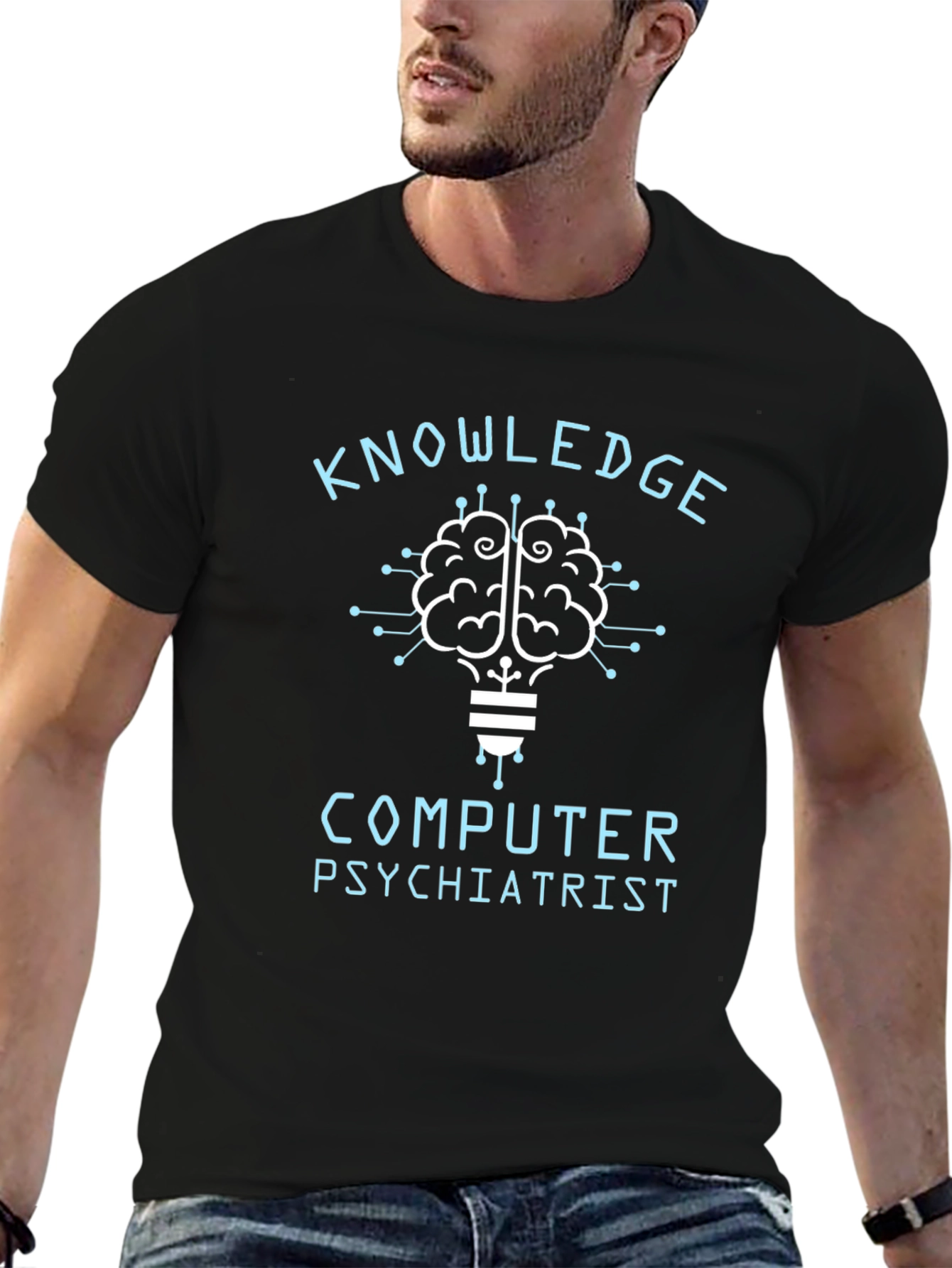Knowledge Computer Psychiatrist T-Shirt Brain Lightbulb