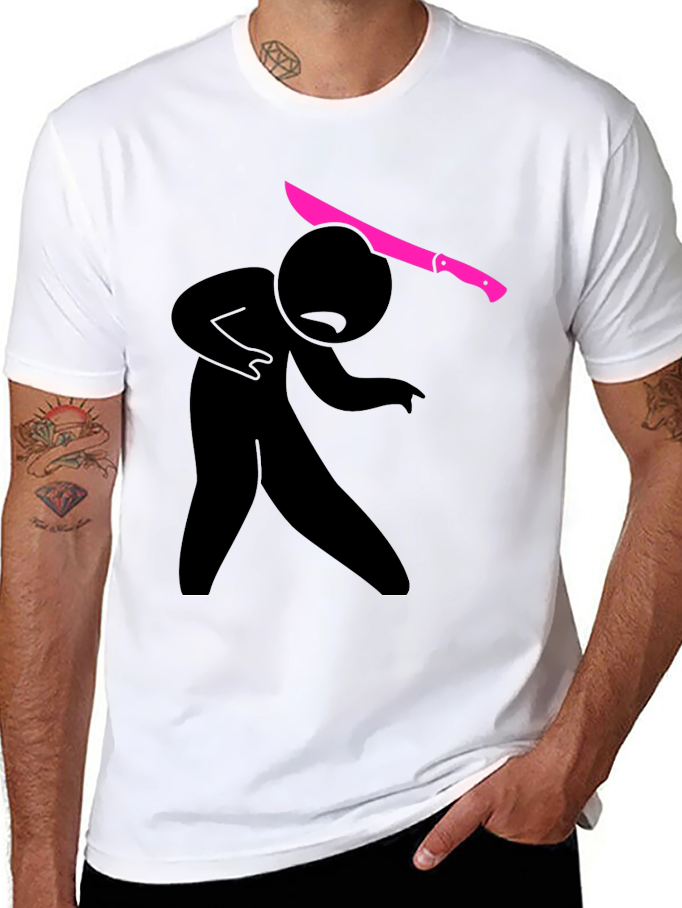 Black Graphic Tee - Stick Figure Machete Humor