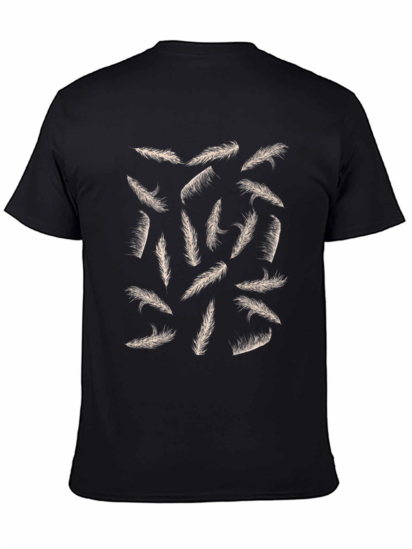 Feather Print Black Casual T-Shirt